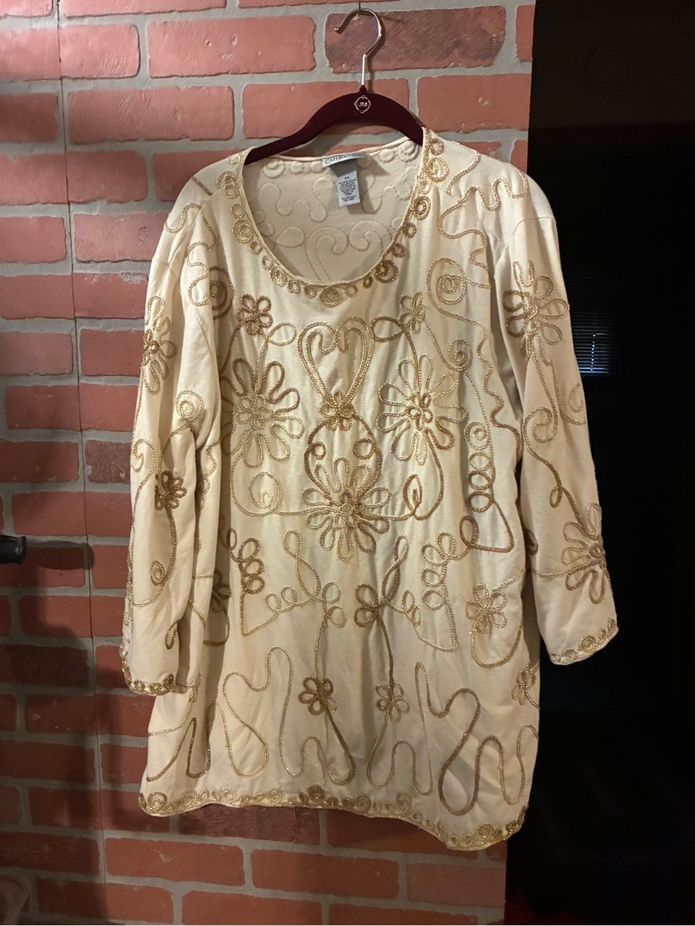 Catherines Cream Tunic with Gold Embroidered Floral Design